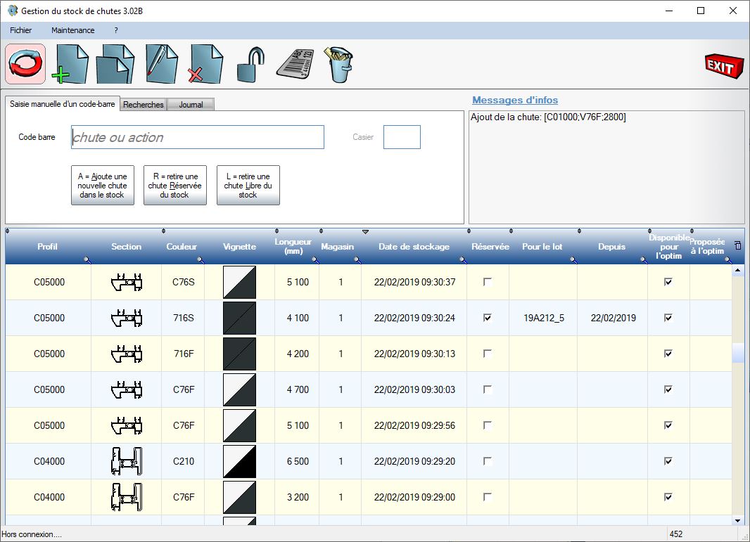 Optimisation de barres - Vue secondaire